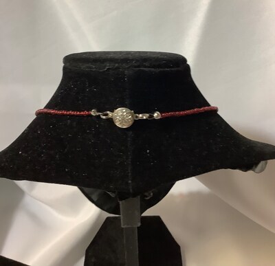 Red beaded set, necklace, bracelet, earrings - image2